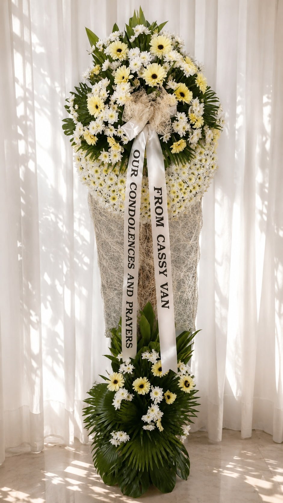 Warmly Remembered - Yellow Gerbera & Chrysanthemum Funeral Wreath
