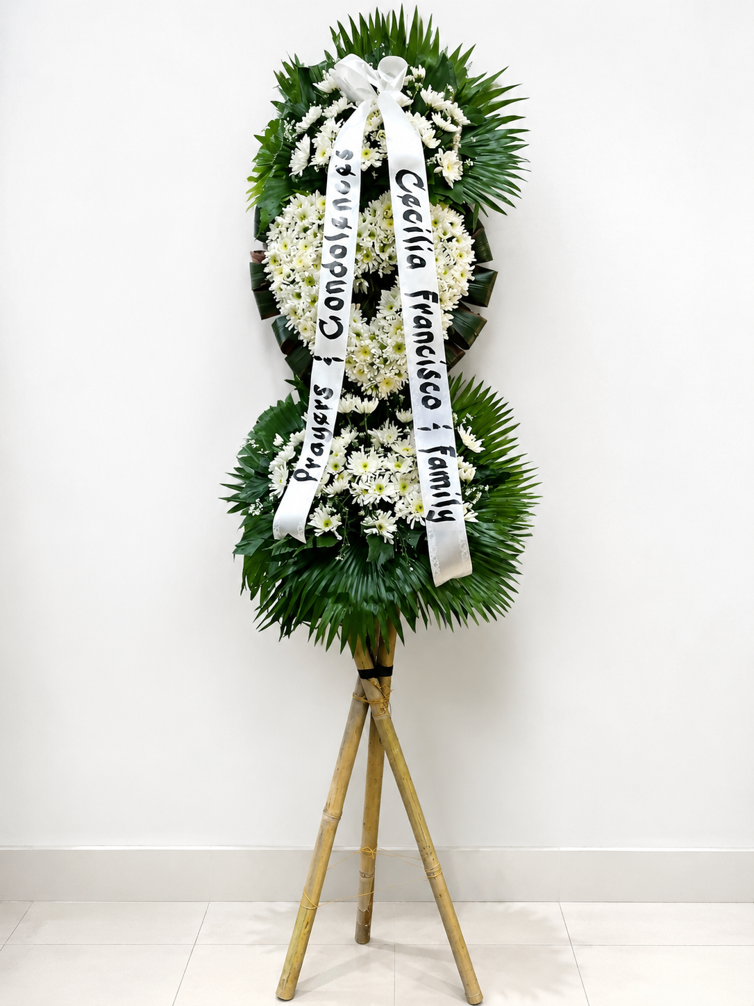Serene Farewell - White Heart Chrysanthemum Funeral Stand